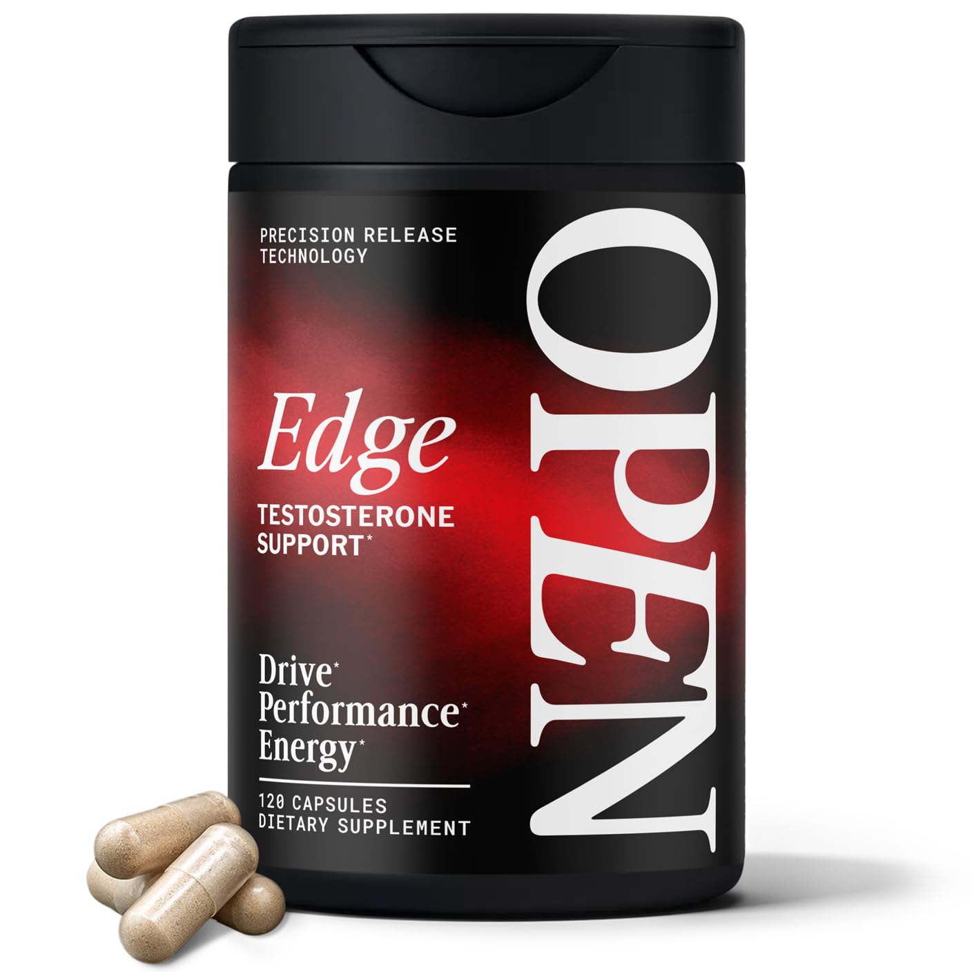 OPEN Essentials testosterone booster capsules men Tongkat Ali Fenugreek Ashwagandha Boron DIM energy drive performance USA made 120 capsules bottle
