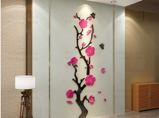 3D Plum Blossom Wall Stickers Acrylic Floral Waterproof Mural Home Decor