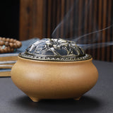 Copper Lid Ceramic Incense Burner Buddha Style Antique Alloy Wire Holder