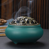 Copper Lid Ceramic Incense Burner Buddha Style Antique Alloy Wire Holder