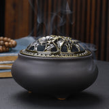 Copper Lid Ceramic Incense Burner Buddha Style Antique Alloy Wire Holder