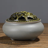 Copper Lid Ceramic Incense Burner Buddha Style Antique Alloy Wire Holder