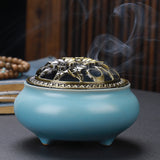 Copper Lid Ceramic Incense Burner Buddha Style Antique Alloy Wire Holder