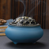Copper Lid Ceramic Incense Burner Buddha Style Antique Alloy Wire Holder