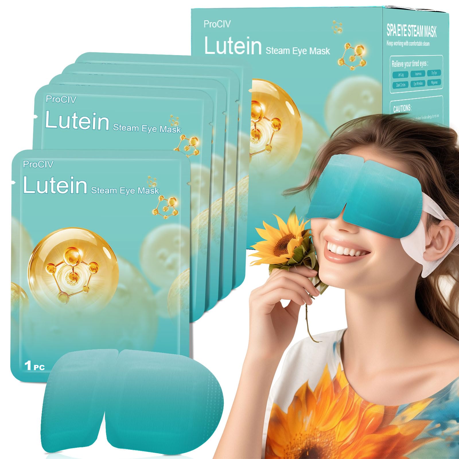 Box of 16 disposable Lutein Steam Eye Masks for self-heated warm compress and dry eye relief.