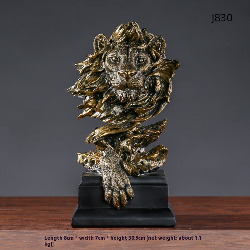 Retro Lion Head Wall Decor Resin Sculpture American Style Home Ornament