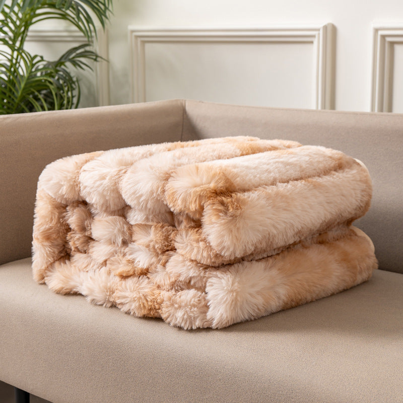 Soft Faux Rabbit Fur Blanket Thick Warm Tie Dye Double Sided Plush Throw