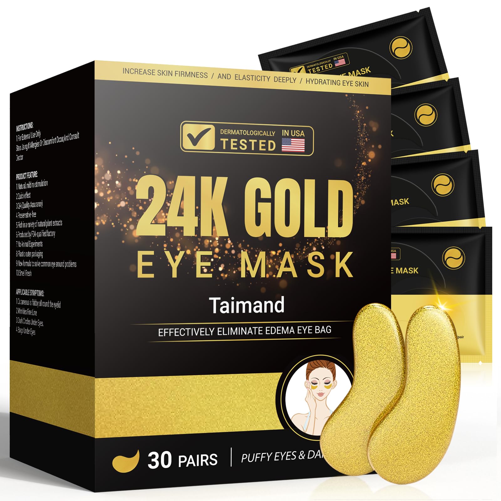 30 Pairs of 24K Gold and Collagen Under Eye Patches for Brightening and Anti-Aging