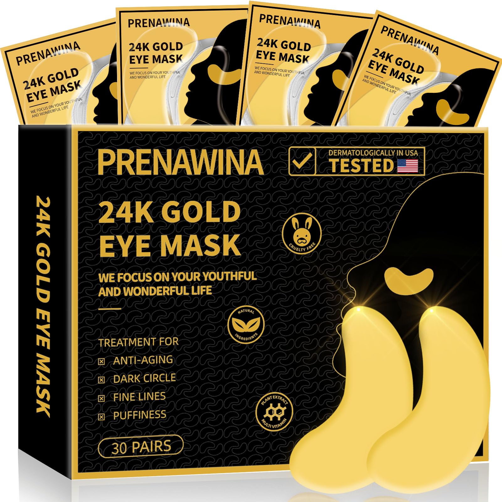 30 pairs of 24K Gold Under Eye Patches for dark circles and puffiness treatment.