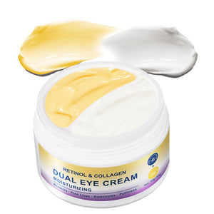 2in1 Dual Eye Cream container, highlighting the potent mix of Retinol and Yerba Mate for comprehensive anti-aging eye care.