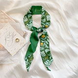 Women Long Ribbon Scarf Hair Tie Floral Print Skinny Scarf Headband