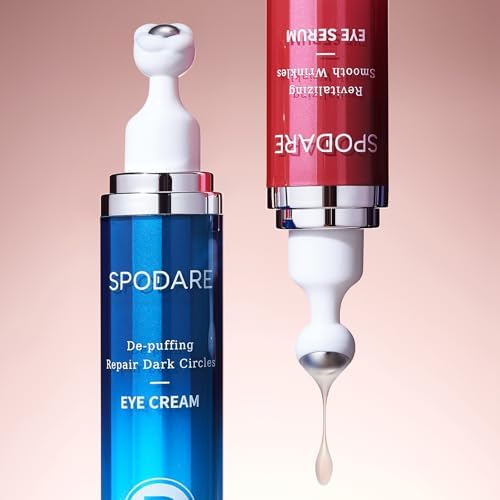 SPODARE Caffeine & Retinol Eye Serum with 360° Massage Ball - Under Eye Roller for Dark Circles, Puffiness & Wrinkles (0.5 fl. oz.)