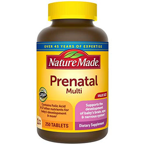 Nature Made Prenatal Multi, 250 Tablets, Folic Acid + 17 Prenatal Vitamins & Minerals