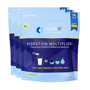 Liquid I.V. Hydration Multiplier + Probiotic Kombucha - Tart Green Apple - Hydration Powder