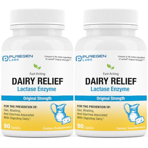 Puregen Labs Dairy Relief Natural Fast Acting Lactase Enzyme 3000 FCC, Lactose Intoleran