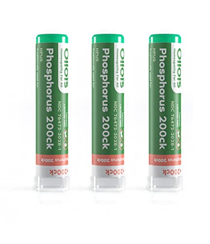 OLLOIS Phosphorus 200ck Organic, Lactose-Free, Kosher Homeopathic Medicine, 80 Pellets (Pack of 3)