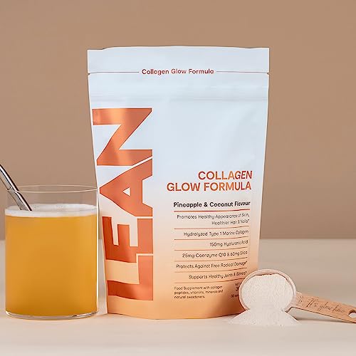 LEAN with Lilly Collagen Glow Formula Supplement for Women - Pineapple & Coconut Flavour. Hydrolyzed Type 1 Marine Collagen