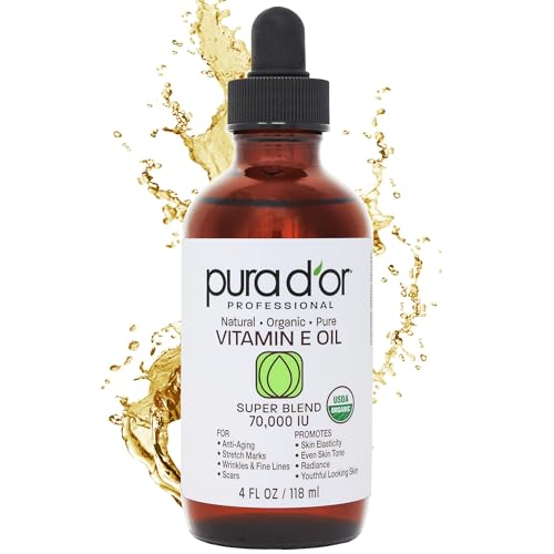 PURA D'OR 4 Oz ORGANIC Vitamin E Oil Blend 70,000 IU - 100% Natural Hexane Free, Sweet Almond