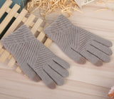 Women Winter Knit Touchscreen Gloves Warm Full Finger Striped Mittens