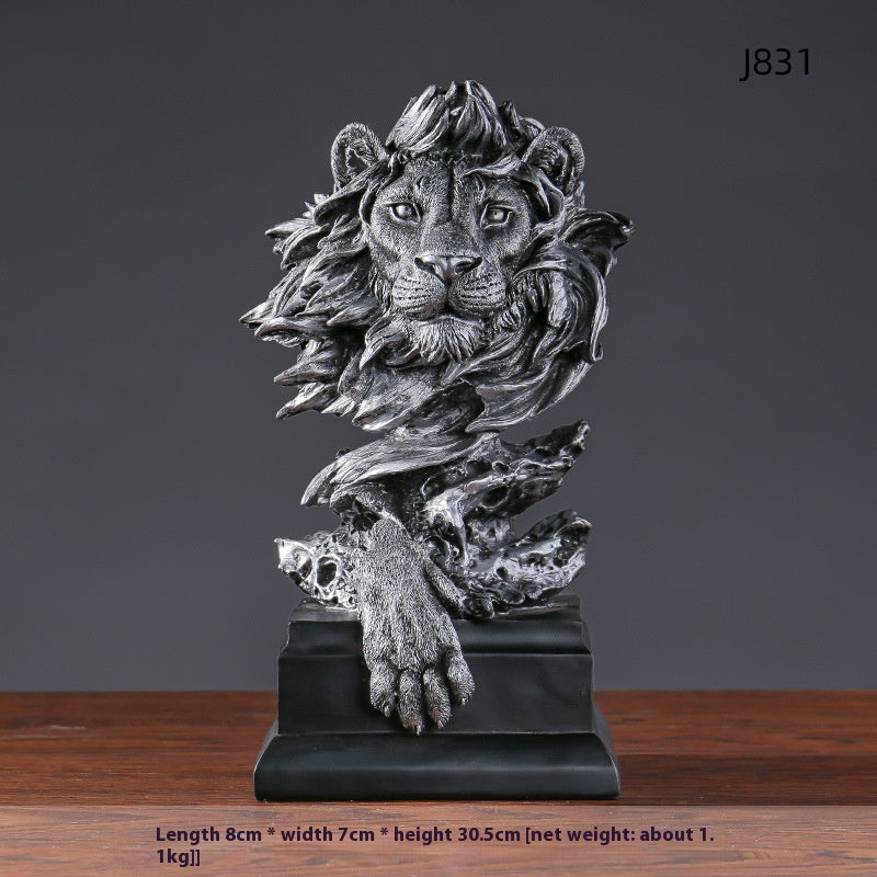 Retro Lion Head Wall Decor Resin Sculpture American Style Home Ornament