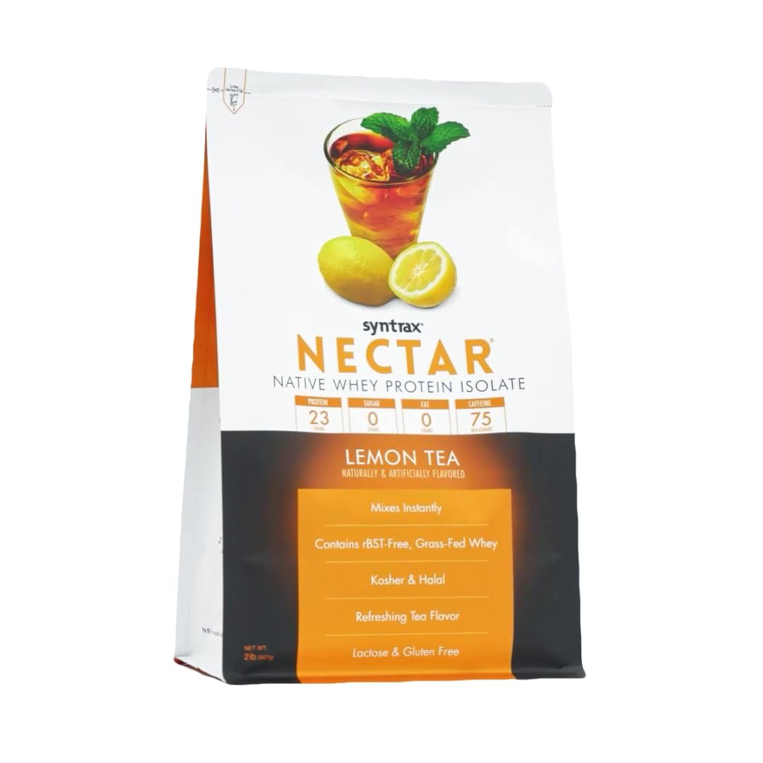Syntrax Nutrition Nectar, 100% Whey Protein Isolate Powder, Refreshing Fruit Flavor, Lemon Tea, 2 lbs