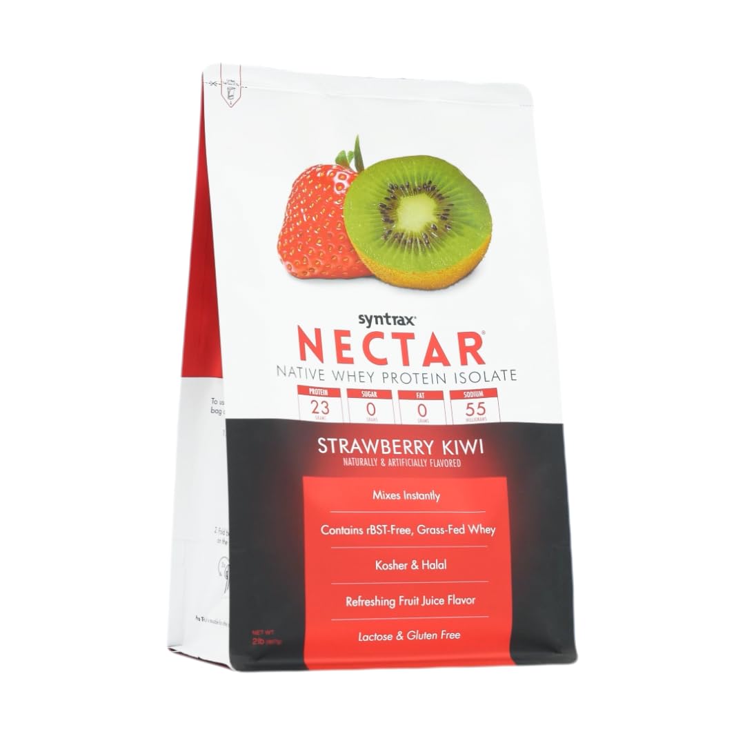 Syntrax Nutrition Nectar, 100% Whey Protein Isolate Powder, Refreshing Fruit Juice Flavor, Strawberry Kiwi, 2 lbs