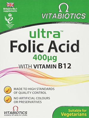 Vitabiotics Ultra Folic Acid Tablets 400 mcg Vitamin B9 with Vitamin B12-60 Tablets