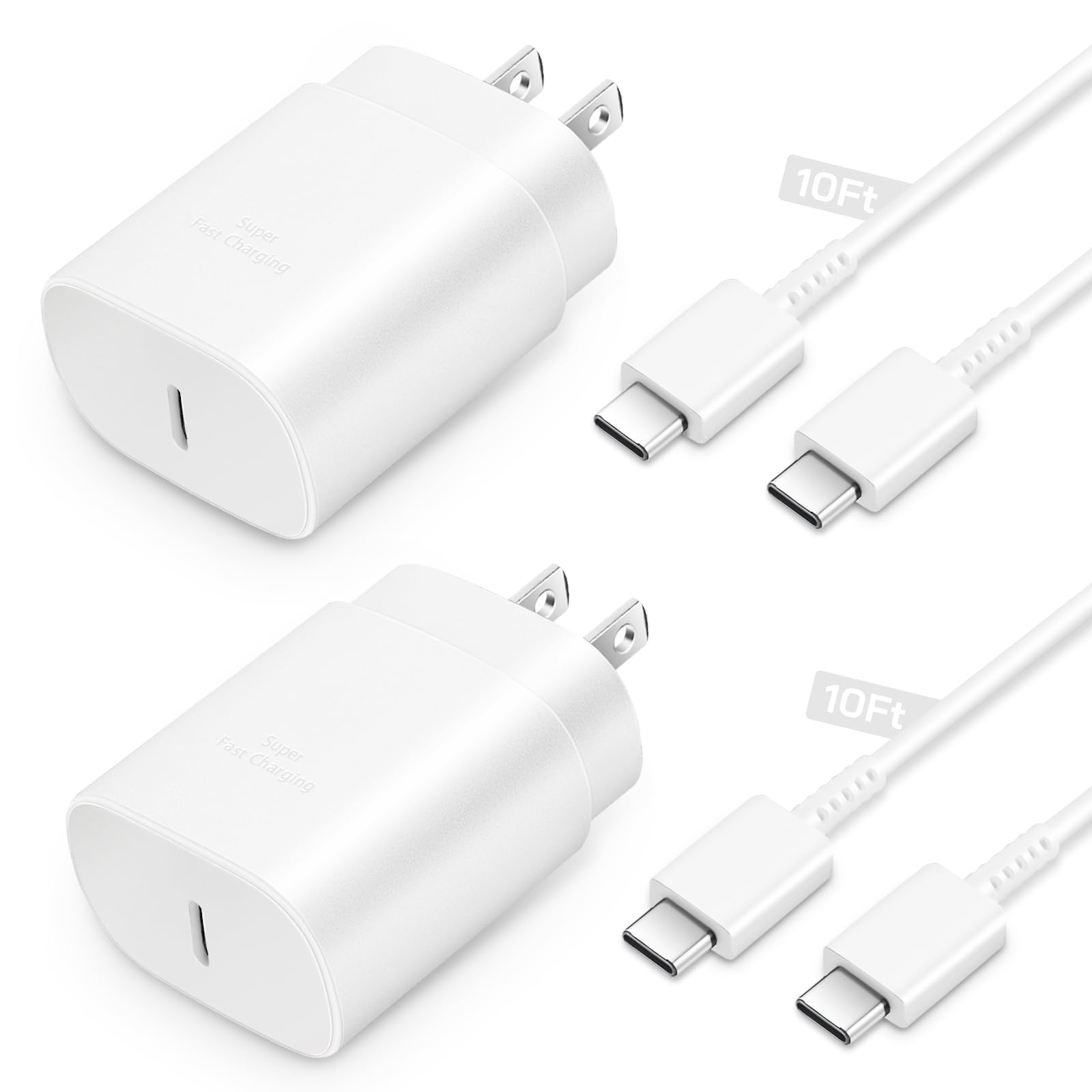25W Type C Charger Fast Charging 10 ft, USB C Charger Block & Android Phone Chargers Cord 10 Foot for Galaxy S25 Ultra/S25/S25+/S24 Ultra/S24/S24+/S23/S22 Ultra-White