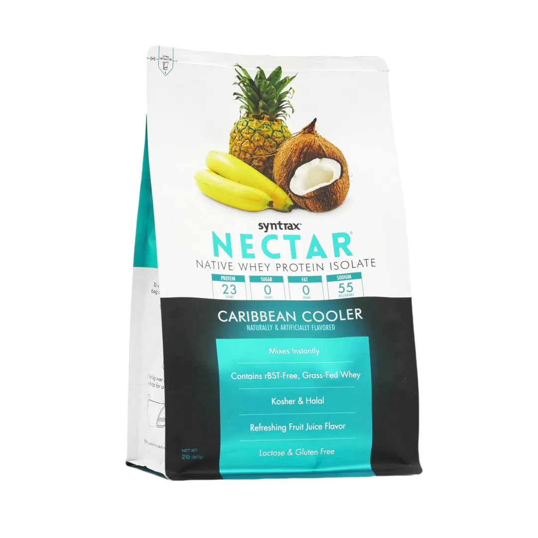 Syntrax Nutrition Nectar, 100% Whey Protein Isolate Powder, Refreshing Fruit Flavor, Caribbean Cooler, 2 lbs