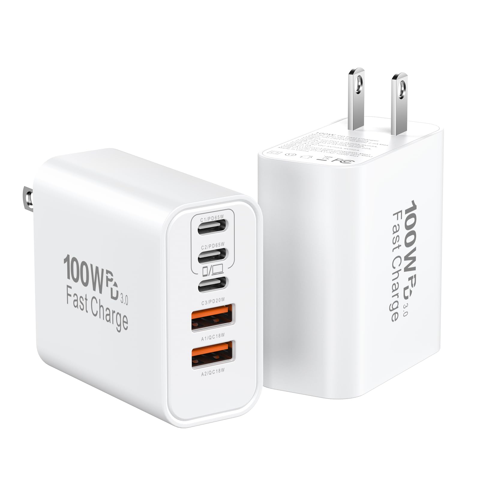 USB C Charger Block Fast Charging, 100W Super Fast USBC Cube 2Pack 65W USB-C Multiport Type C Phone Chargers Plug Power Adapter Brick for iPhone 17/16/15/14/13/12/Pro Max/iPad Pro/Samsung Galaxy S26