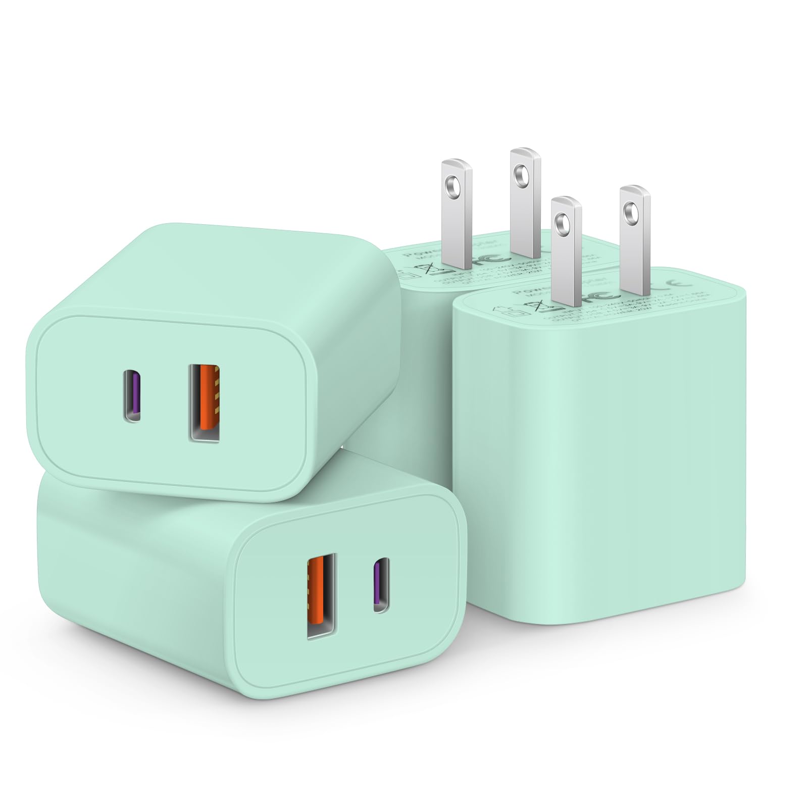 [4 Pack] USB C Charger Block Fast Charging Multiport Adpater [PD 20W USB-C & QC 3.0 USB-A Port] for iPhone 17/16/15/14/13/12/11/X/8, iPad, Galaxy, Google & More [Green]