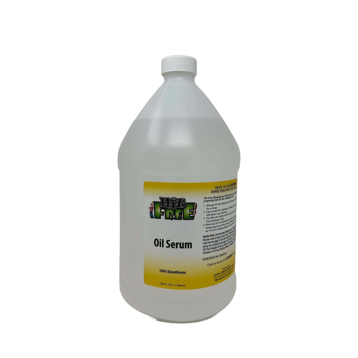 Nit Free 100% Dimethicone Oil for Lice – Safe for Kids & Adults – Great for all hair types – 128oz (Gallon)