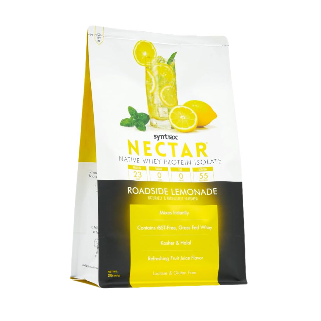Syntrax Nutrition Nectar, 100% Whey Protein Isolate Powder, Refreshing Fruit Flavored, Roadside Lemonade, 2 lbs