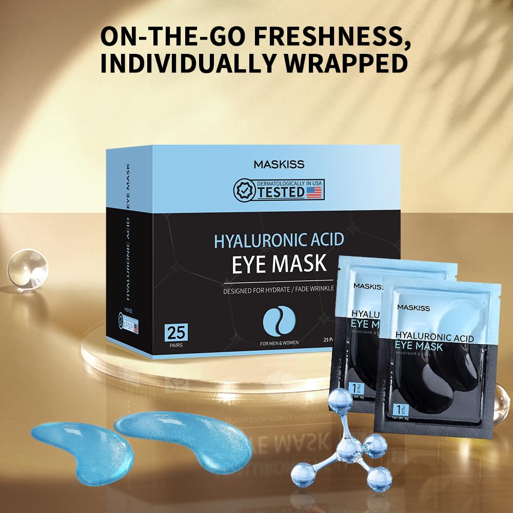 Maskiss Hyaluronic Acid Under Eye Patches (25 Pairs) - Collagen Eye Mask for Deep Hydration, Dark Circles & Wrinkles