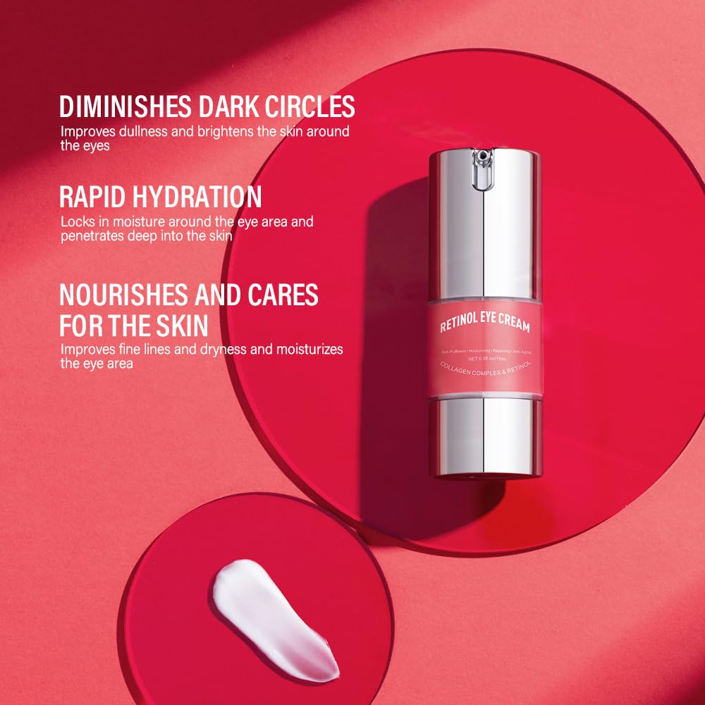 Retinol Eye Cream with Collagen & Hyaluronic Acid - Anti-Aging Under Eye Cream for Dark Circles, Puffiness & Wrinkles - Suitable for Sensitive Skin