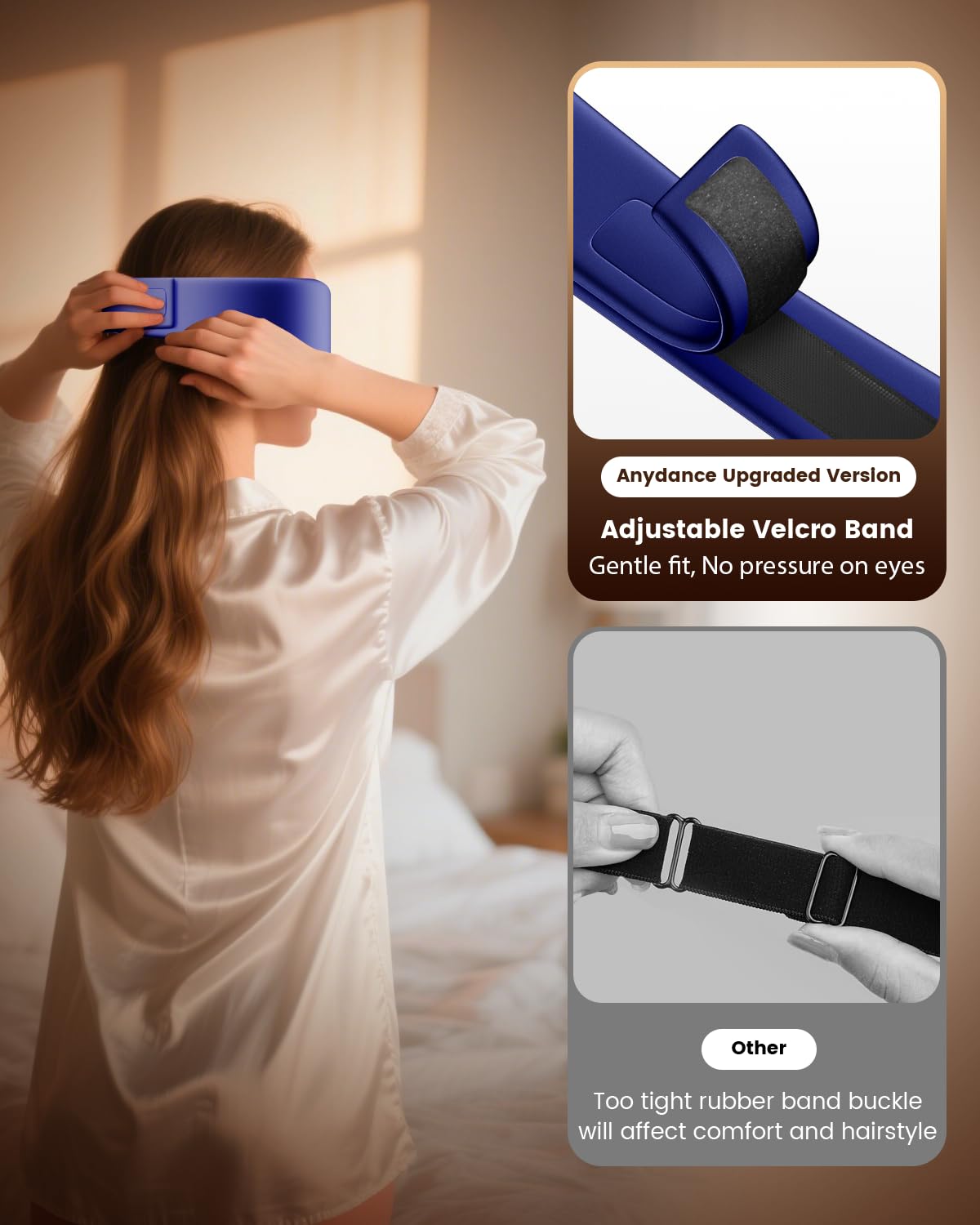 Heated Eye Mask Replaceable Cover – Adjustable Silk Eye Mask Cover for Electric Heating Pad (Blue)