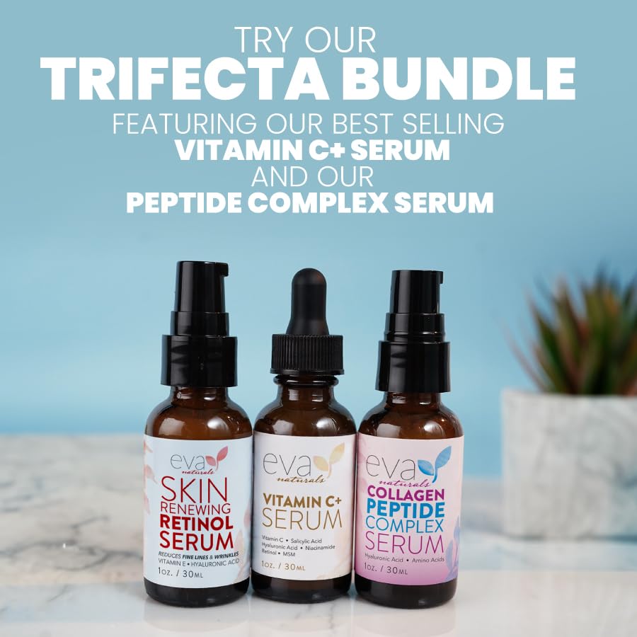 Eva Naturals Facelift in a Bottle Serum Set - Vitamin C, Retinol & Peptide Eye Gel - Firming & Anti-Wrinkle Skincare Kit (3 Pcs)