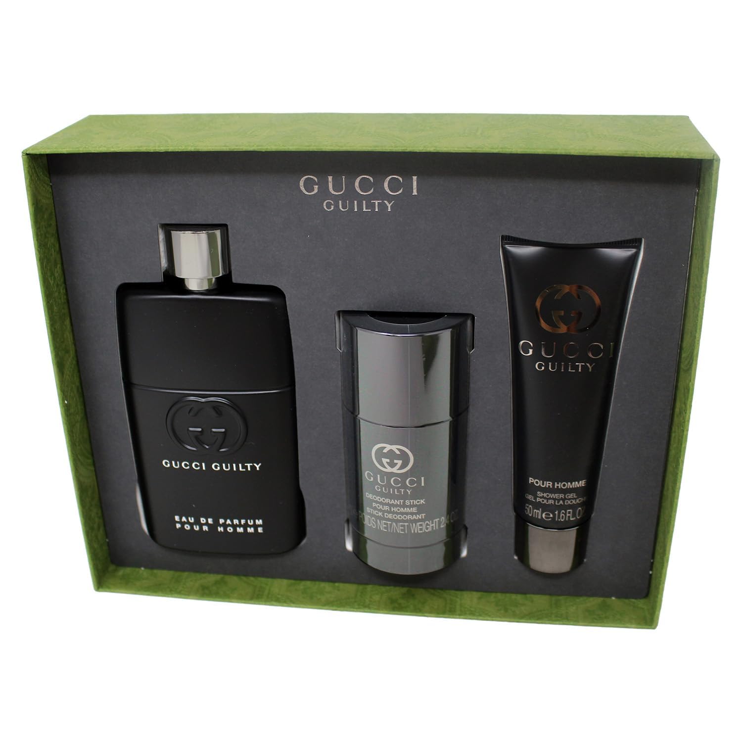 Gucci Guilty Pour Homme 3 Pcs Gift Set: Eau de Parfum 90ml Spray + 75ml Deo + 50ml Gel - Hard Box