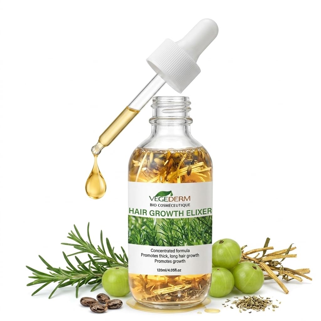 VEGEDERM Hair Growth Oil | 20+ Herbal Oils with Rosemary, Castor & Bhringraj | DHT Blocker Serum for Hair Fall Control & Regrowth | For Men & Women, All Hair Types | 4.05 Fl Oz