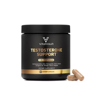 VitalVault 7 in 1 testosterone booster capsules men Tongkat Ali Maca Ashwagandha Shilajit Fenugreek Zinc energy strength stamina support 60 capsules bottle