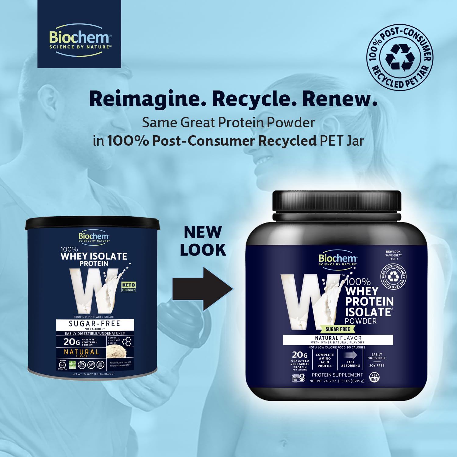 Biochem 100% Whey Isolate Protein Powder - Grass Fed, Low Carb, Keto-Friendly, Non-GMO, Gluten-Free - Supports Immune Health & Muscle Recovery 20g Vegetarian Protein per Serving - Natural Flavor,1.5lb