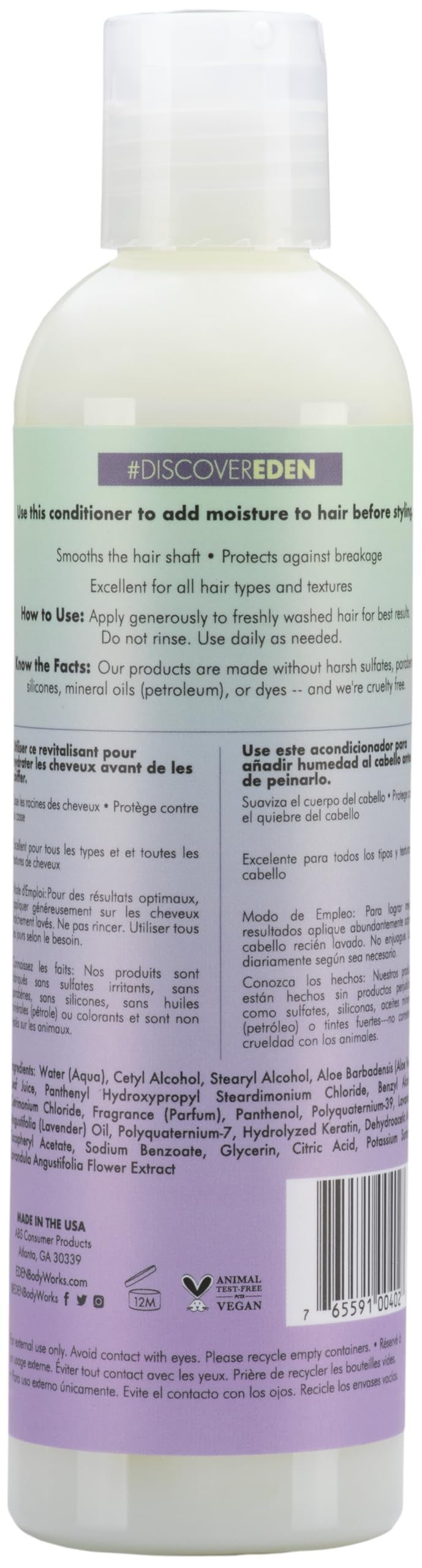 EDEN BodyWorks Lavender Aloe Leave In Conditioner (8 oz) - Moisturize Dry, Damaged Hair - Formulated For All Hair Types