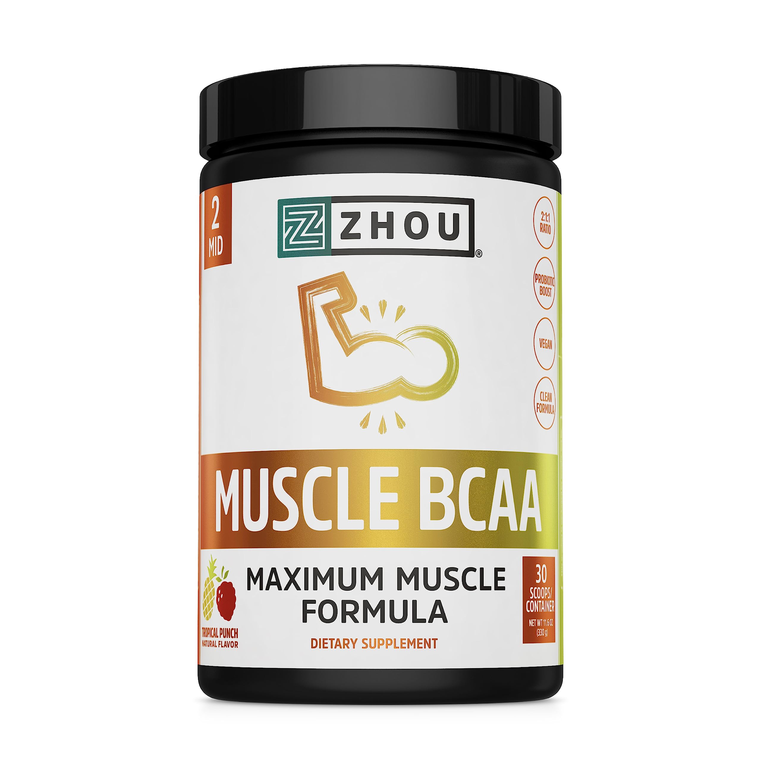 Zhou Nutrition Muscle BCAA Powder, Vegan Muscle Recovery, Natural, Clean Formula 