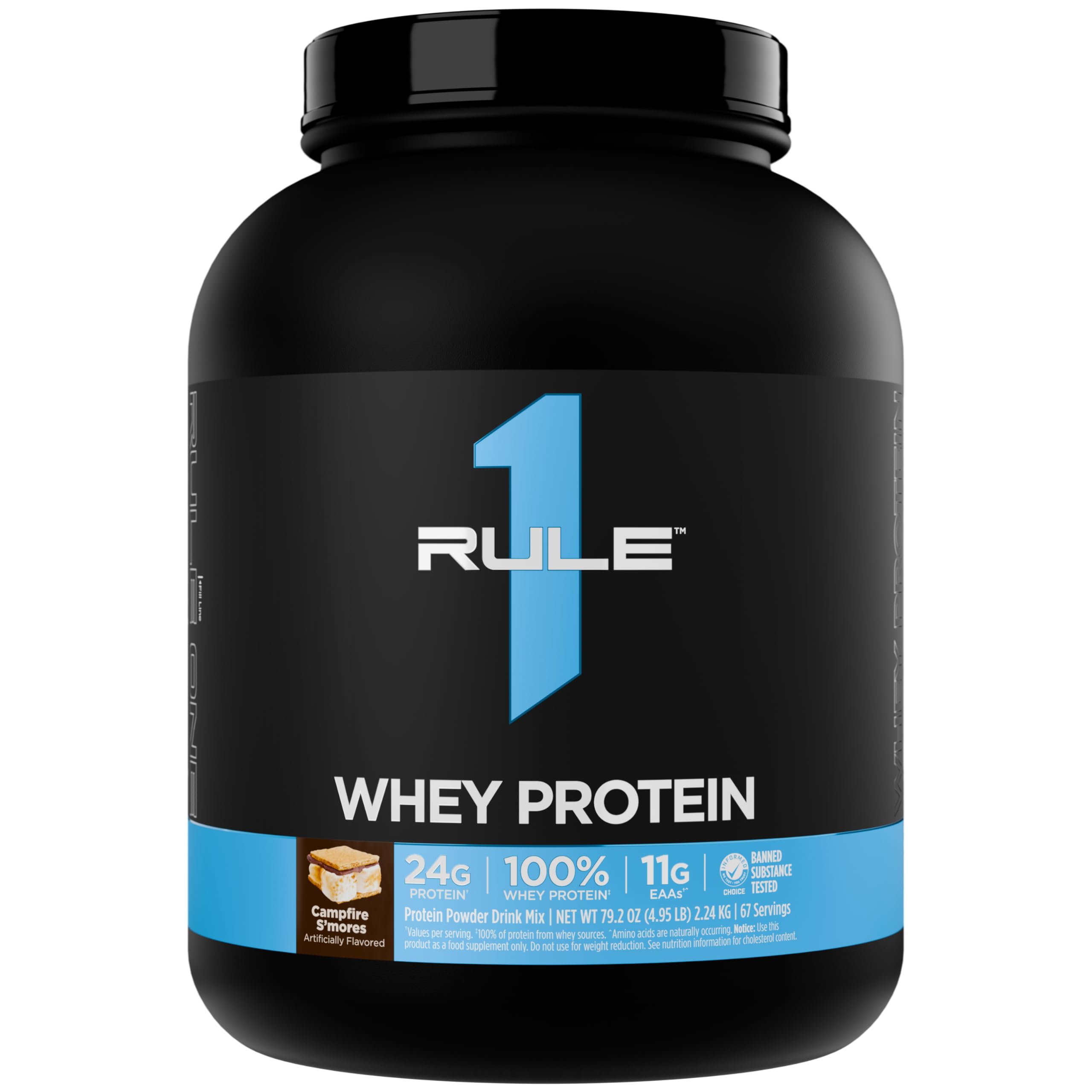 Rule 1 Proteins Whey Protein – 24g Fast-Acting Protein from All-Whey Sources with Naturally Occurring EAAs & BCAAs for Workout Recovery or Anytime Use (5 Pounds, Campfire S'Mores)