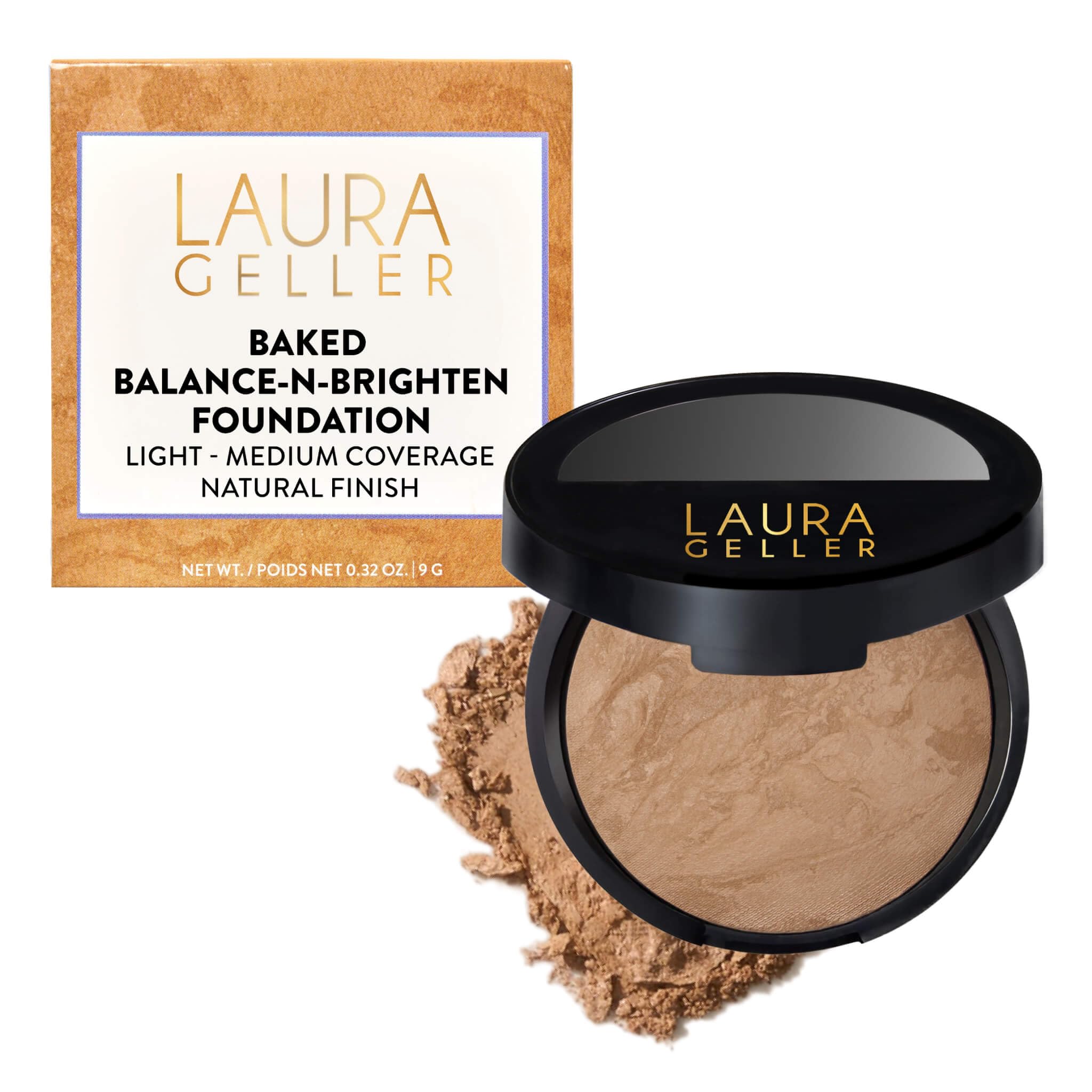 LAURA GELLER NEW YORK Award-Winning Baked Balance-n-Brighten Color Correcting Powder Foundation – Handmade in Italy – Buildable Coverage, Matte Finish – For Mature & Sensitive Skin – 05 Golden Medium