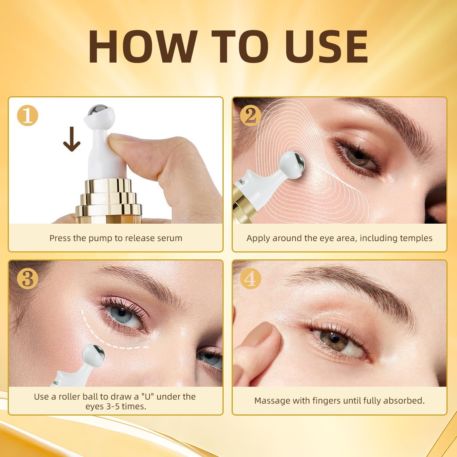 UJHAY 5% Caffeine Eye Cream & Under Eye Serum for Dark Circles & Puffiness - 360° Roller