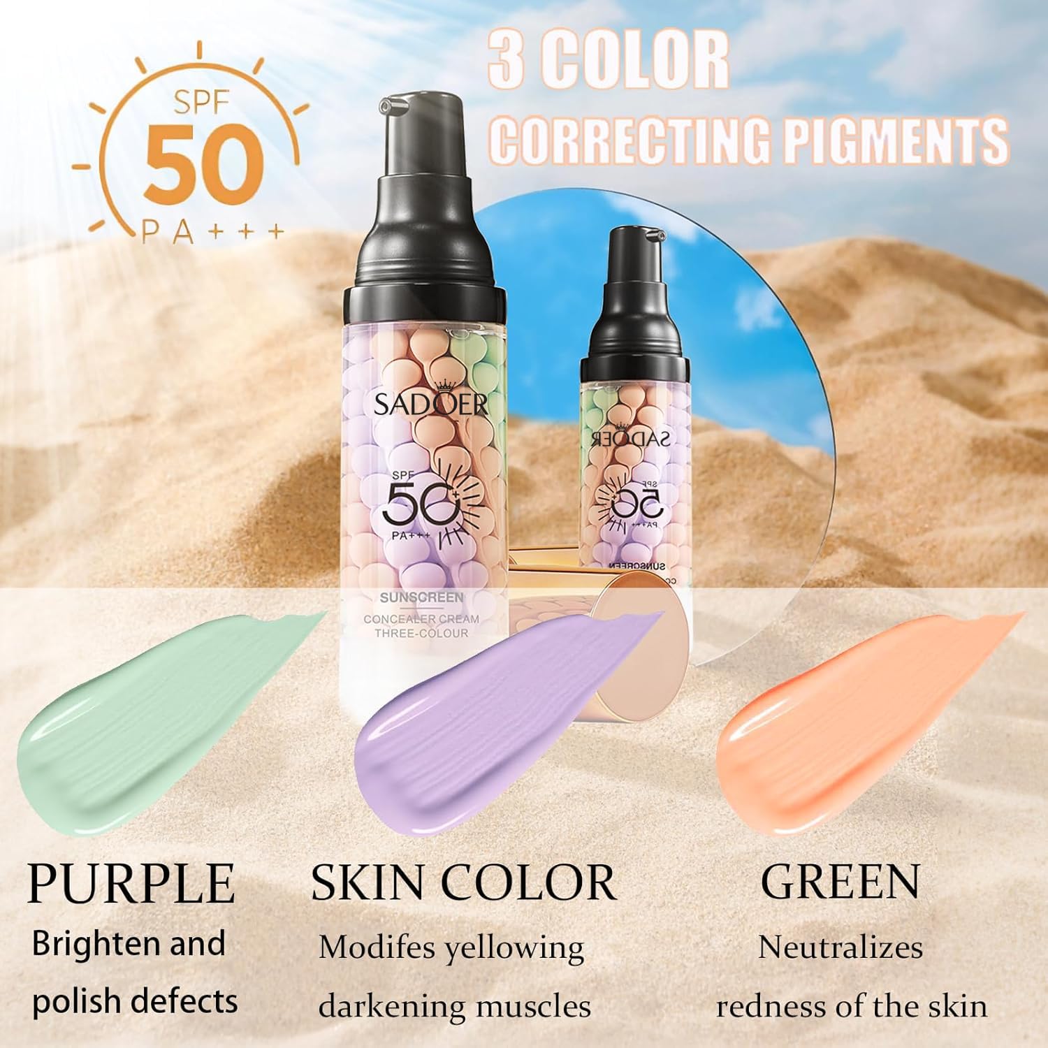 3 In 1Primer for Face Before Makeup,Sunscreen Isolation Cream, SPF 50, One Step Color Corrector Face Primer, Blurs Imperfections Oil Control & Moisturizing Skin Tone Correcting,Radiance Skin