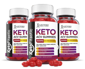 Justified Laboratories (3 Pack) Ketofitastic Keto Gummies 1000MG ACV with Pomegranate 