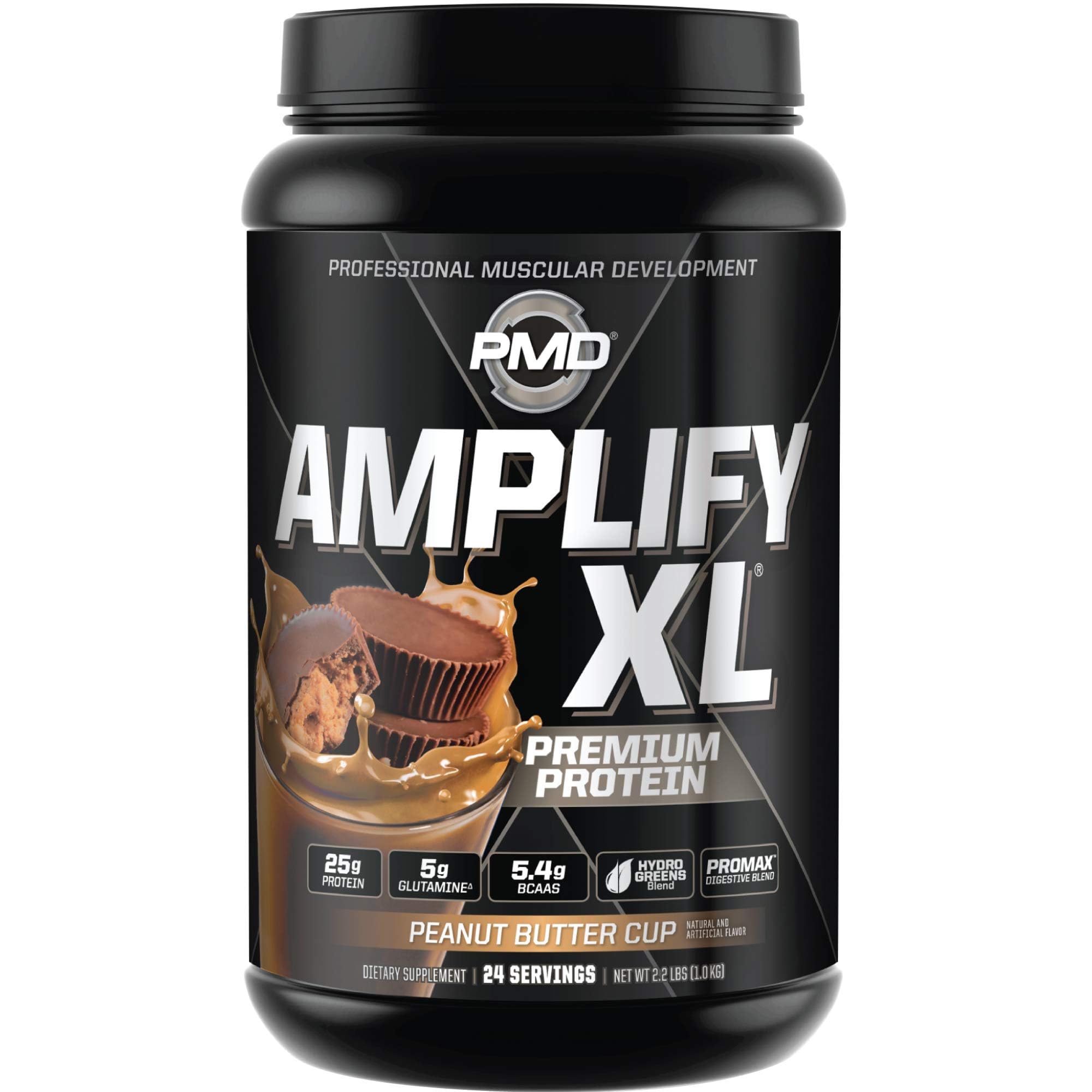 PMD Sports Amplify XL Premium Whey Protein Supplement Hydro Greens Blend - Glutamine and Whey Protein Matrix with Superfood for Muscle, Strength and Recovery - Peanut Butter Cup (24 Servings)