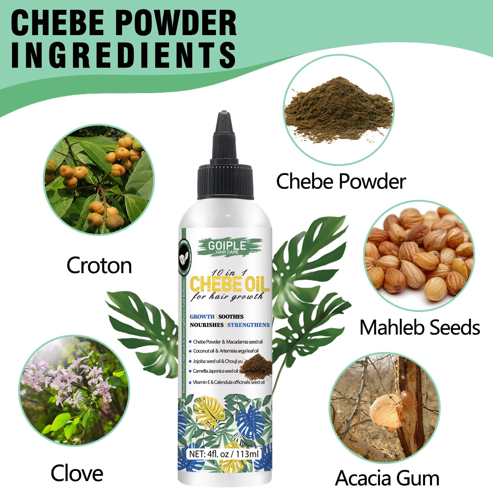 WOZUTUNT 4 FL OZ Natural Chebe Hair Oil for Hair Growth, Moisturizer for Scalp, for All Hair Types